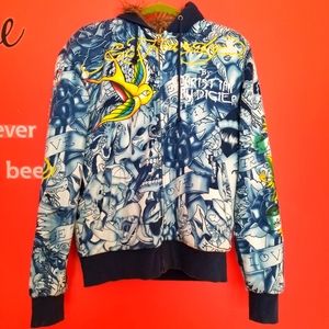 Ed Hardy Christian Audigier cotton fur lined sweatshirt size small